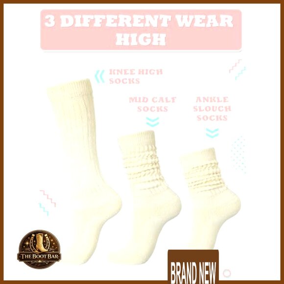 Knee High Slouch Socks Vintage 80s 90s Retro Scrunch Stacked Boot Socks - Picture 3 of 7